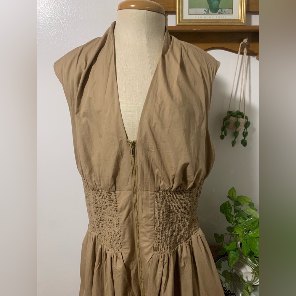Anthropologie Tommie Cap Sleeve Smocked Front Zip 100% Cotton Plus Size Dress 1X - Picture 9 of 16